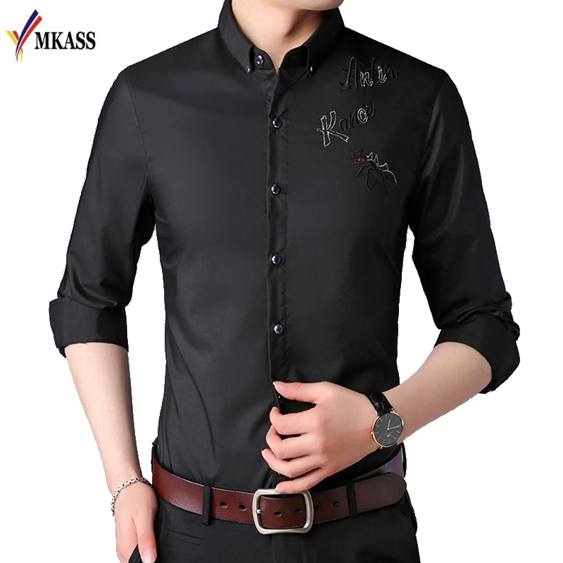 

2019 Men Fashion Casual Long Sleeved Printed shirt Slim Fit Male Social Business Dress Shirt Brand Men Clothing Soft Comfortable