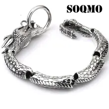 SOQMO Luxury Pure 925 Sterling Silver Dragon Bracelet Men Vintage Punk Rock Biker Mens Bracelets 2017 Man Silver 925 Jewelry soqmo solid 925 silver skull pendant for biker man cool snake budda sculpture mens vintage gothic punk pendants jewelry sqm023