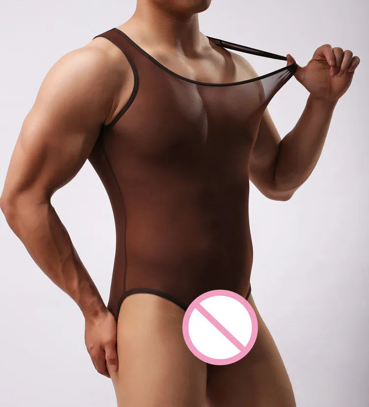 

Transparent Mesh Sexy Bodywear Men Bodysuit Underwear Sheer Man Lingerie Singlets See Though Gay Male Undershirts Body Suit Wear