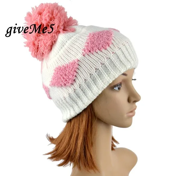 Hot Sale Winter Knitting Beanie Hat Cap Women s Diamond Grid Pattern Hat Fashion Beanie Crochet