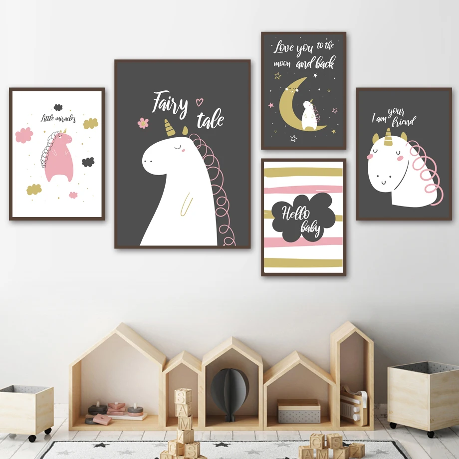 

Universe Star Moon Rainbow Unicorn Wall Art Canvas Painting Nordic Posters And Prints Animals Wall pictures For Kids Room Decor