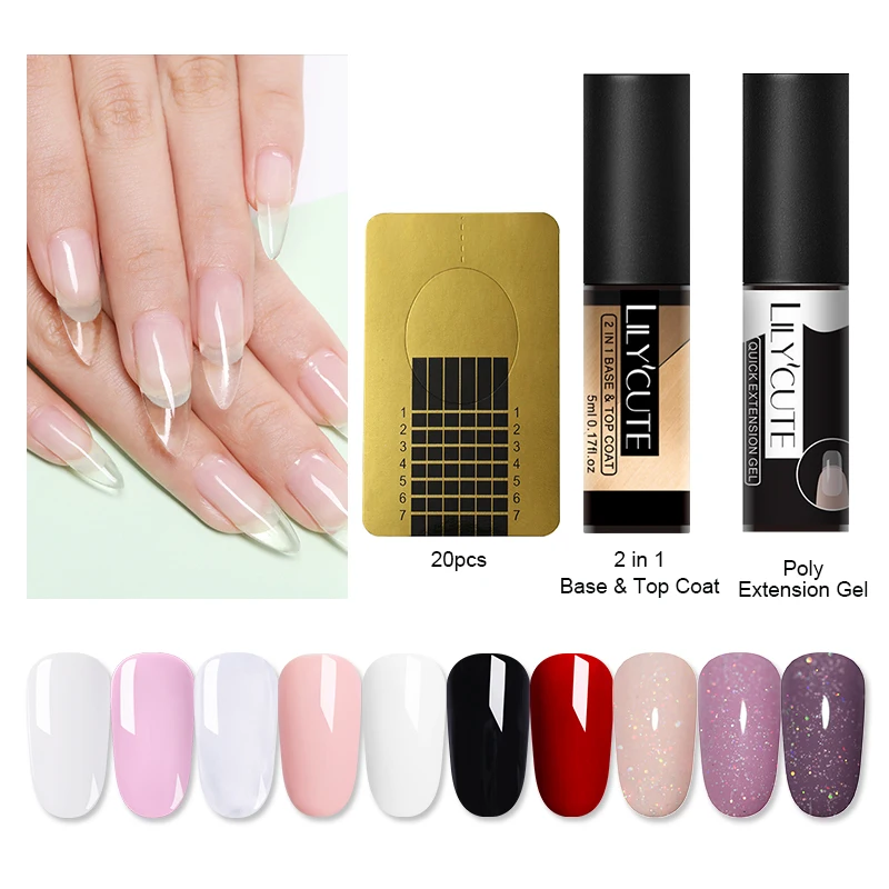

LILYCUTE 5ml Poly Extension Gel Shimmer Color Gel Nail Soak Off UV Gel Nail Art Nail Form Fast Finger Extension Nail Set