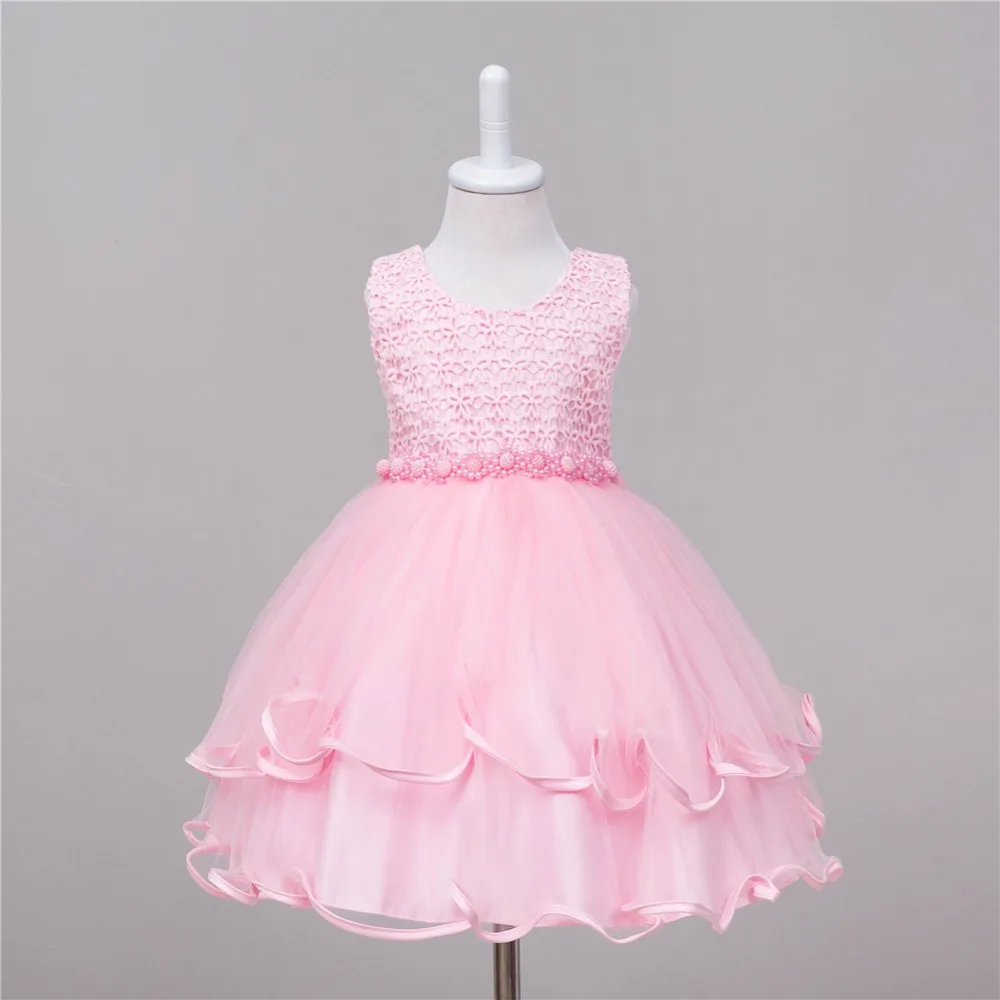 Baby Girls Summer Dress Infant Lace Pearls Birthday Wedding Dresses Children Vintage Gown