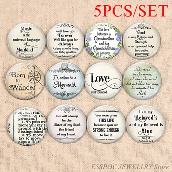 

5PCS/SET God Is My Refuge and Strength Inspirational Bible Verse Quote 25mm Round Glass Cabochon Jewelry Friend Lover Gifts