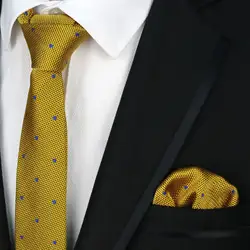 TC04 шелк Для мужчин узкие платок-галстук комплект 5 см Желтый Синий Горошек тканый галстук, жаккардовый для официальных Свадебная деловая