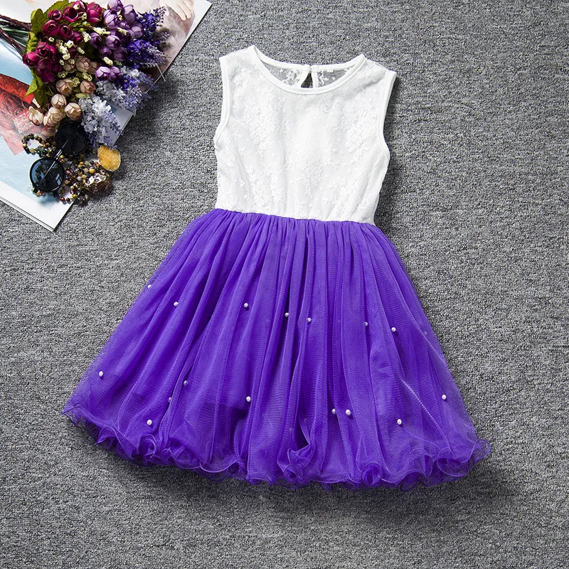 

Lace Pearl Decoration Retail Girl's Summer Fasion Dress Costumes Kids Girls Tutu Dress Princess For Party Birthday Wear Clothing