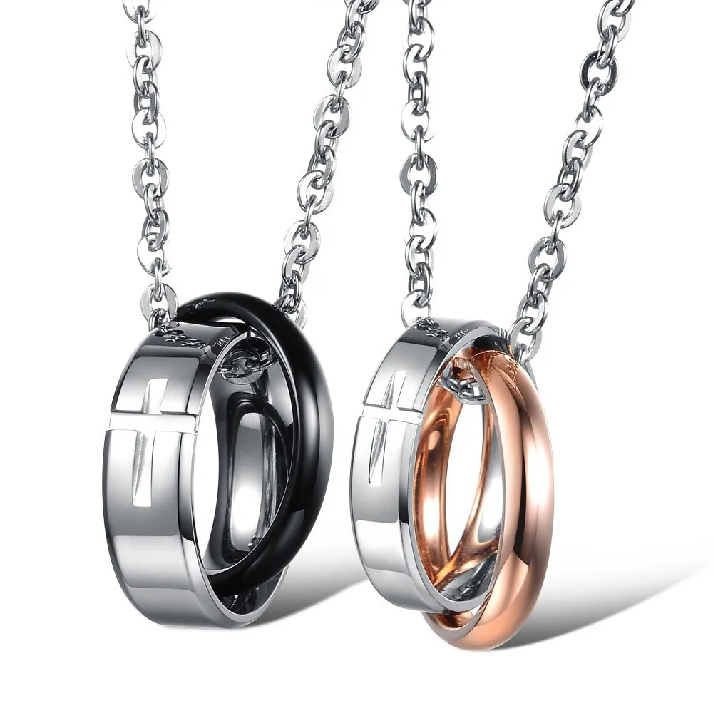 Stainless Steel Jewelry Romantic His and Hers Couple Necklace Set For