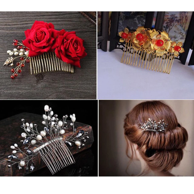 5 Pieces Hair Combs for Women Accessories Metal Bridal Hair Comb 20 Teeth  Wedding Veil Comb Decorative for Women Girls Fine Hair(Black)