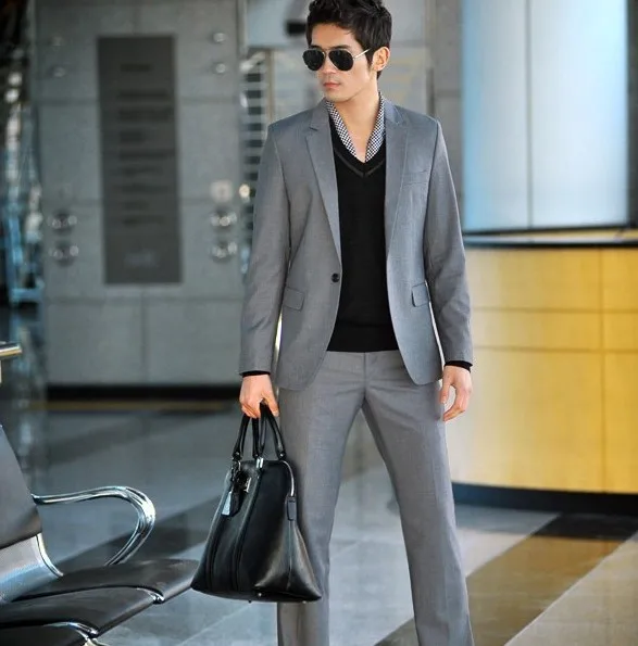2019 New Arrival 2 Pieces Grey Mens Suits One Button Suit For Men Groom Suits Groomsmen Tuxedos Wedding Suits (Jacket+Pant)