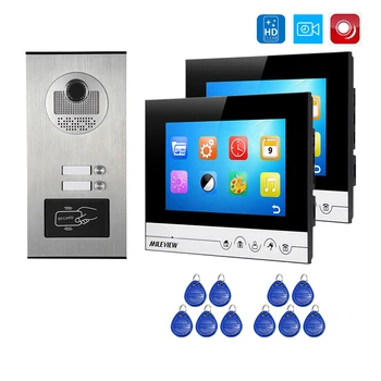 

FREE SHIPPING Apartment 7" Color LCD Video Door Phone Intercom Kit + 2 Recording Screen + Outdoor RFID Door Camera for 2 House