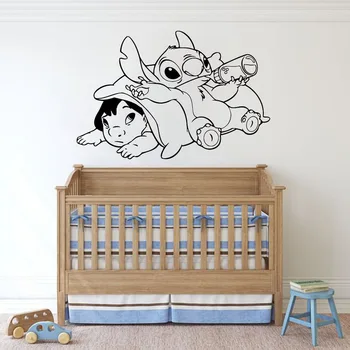 

Art Vinyl Wall Sticker Kids Room Nursery Cartoon Stitch Wall Decal Decor for Home Design Cute Drinking Milk Pattern Mural S422