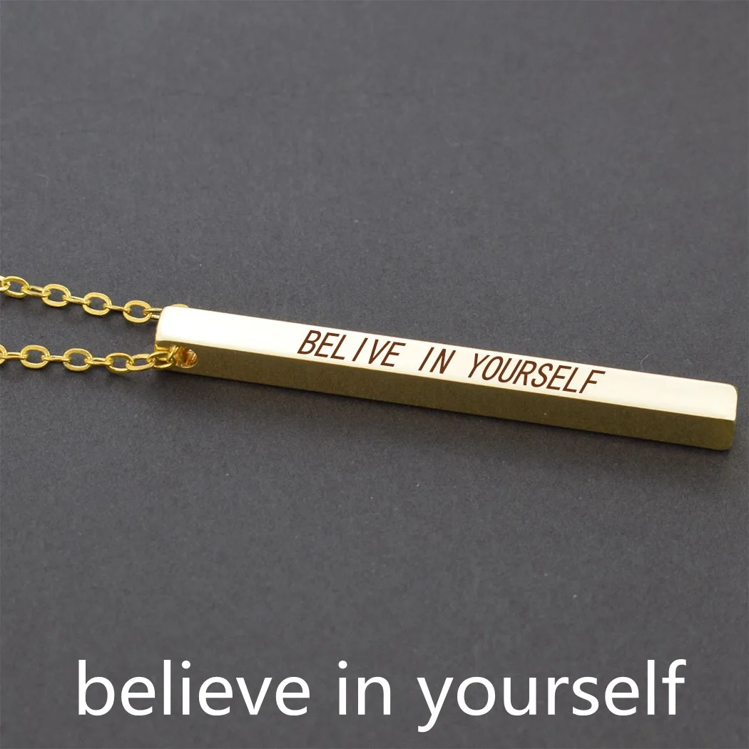 Nothing Is Impossible Inspirational Quote Engraved Bar Necklace Stainless Steel Chain Women Fashion Sweater Necklace Jewelry - Metal Color: GOLD