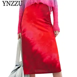 YNZZU элегантный 2019 Весна атласная длинная юбка для женщин Красный летняя с высокой талией макси юбки для Дамы низ YB322