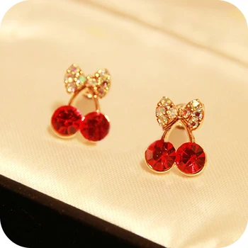 

OMH wholesale 6pair OFF 27%= $0.5/pair EH90 accessories sweet little cherry red stud earring 3g