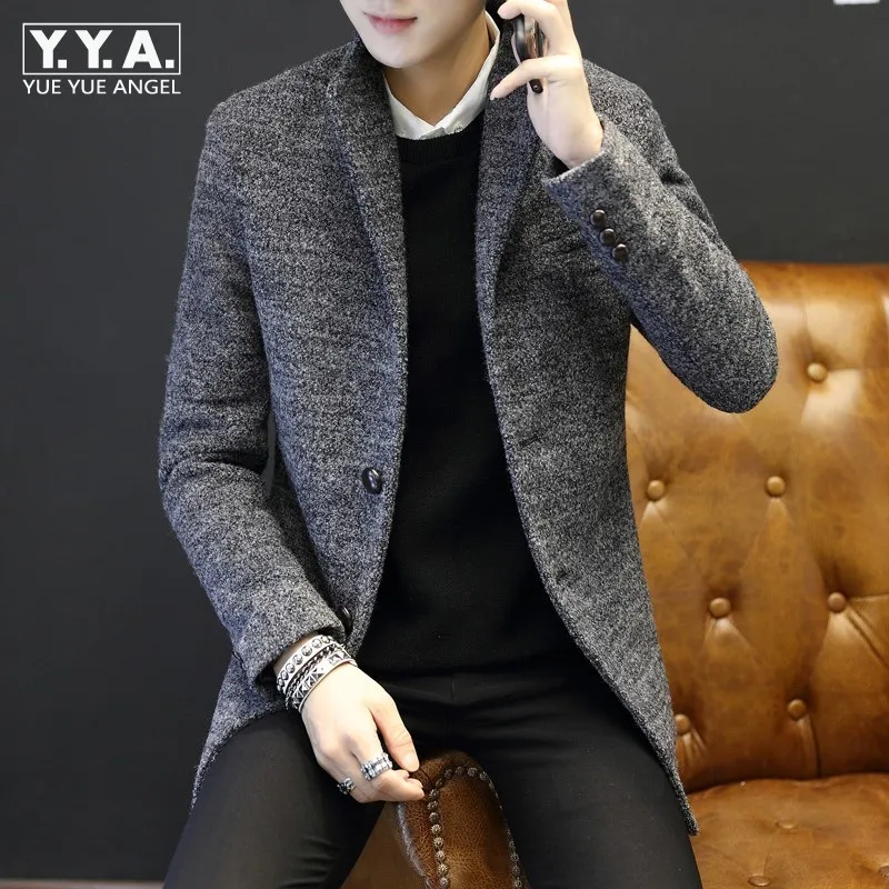 Осень Корейский мужской шерстяной тренчкот модный брендовый тонкий отложной воротник флисовая подкладка куртки размера плюс 5XL теплая верхняя одежда