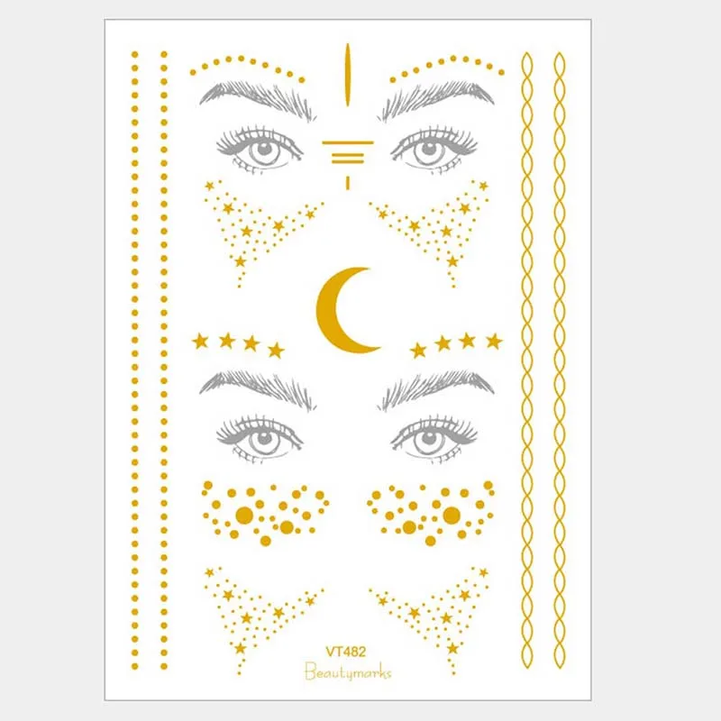 Gold Silver Tattoo Women Star Moon Design Tattoo Sticker 2Styles  Metallic Waterproof Temporary