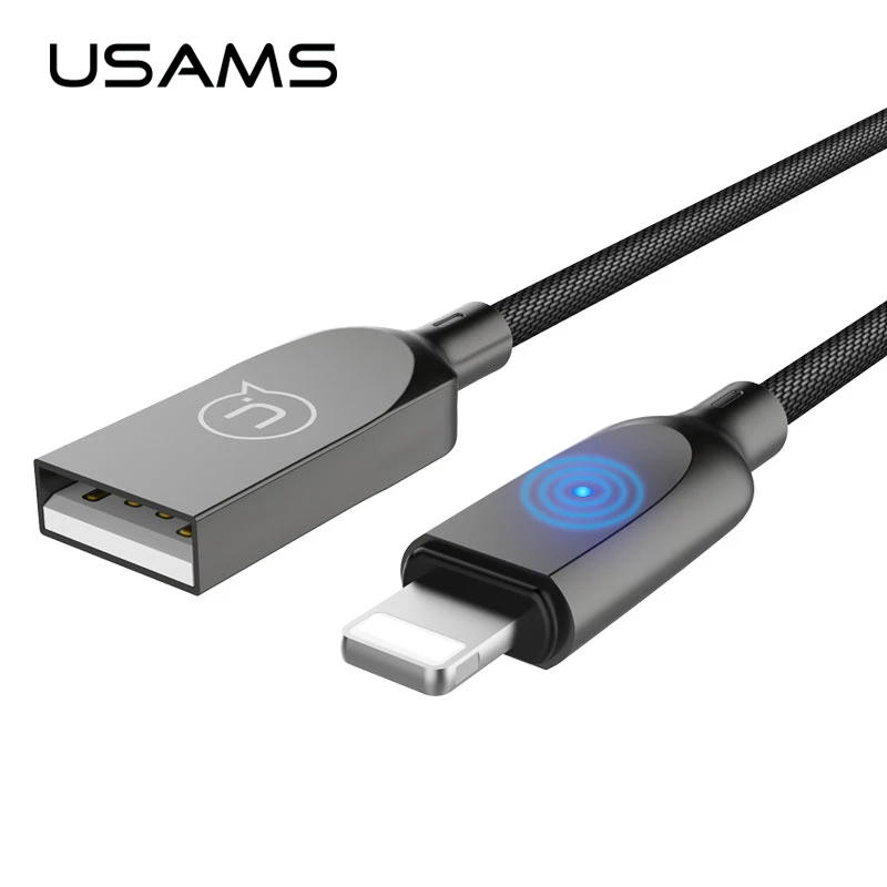 Auto desconexión USB Cable Cargador Rápido de Nylon Cable de Sincronización de Datos para el iphone 8 7 6 X USAMS Cable de Teléfono Inteligente para iOS 11 10 9|cable for|usb cable fastphone - AliExpress