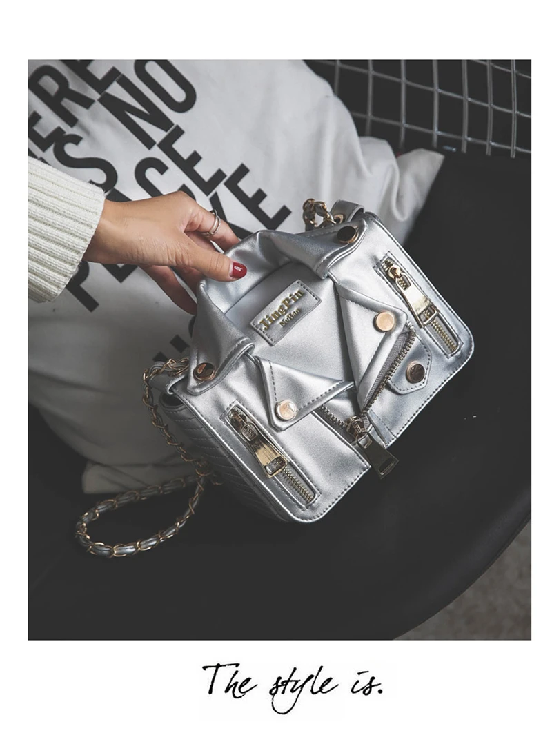 Punk Motobike Silver Women Shoulder Bag Cool Jacket Shaped Mini Crossbody Lapel Clothes For Girls Ladies Travel Bolsa SS3503 (15)