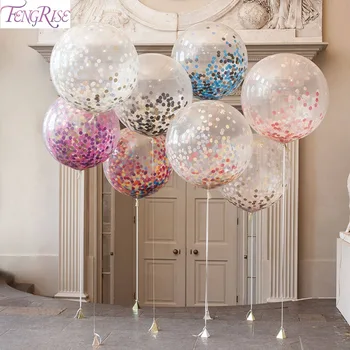 

FENGRISE 5pcs 36inch Large Confetti Multicolor Latex Balloons Birthday Romantic Wedding Decoration Party Supplies crystal