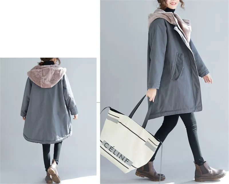 Зимняя новая теплая хлопковая куртка для женщин, корейские свободные большие размеры, длинные бархатные хлопковые куртки, женские