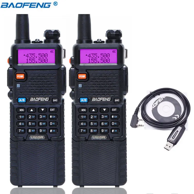 2 шт Baofeng UV-5R с 3800 мАч длинной литий-ионной батареей рация Двухдиапазонная VHF+ UHF UV5R Ham двухсторонняя рация+ 2 шт NA-771 антенна - Цвет: black program cable