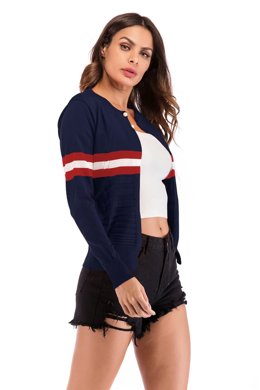Gladiolus Striped Autumn Sweater Women 2018 Long Sleeve Beading Button Slim Knitted Cardigan Sweater Women Jumpers Ladies Coats (13)