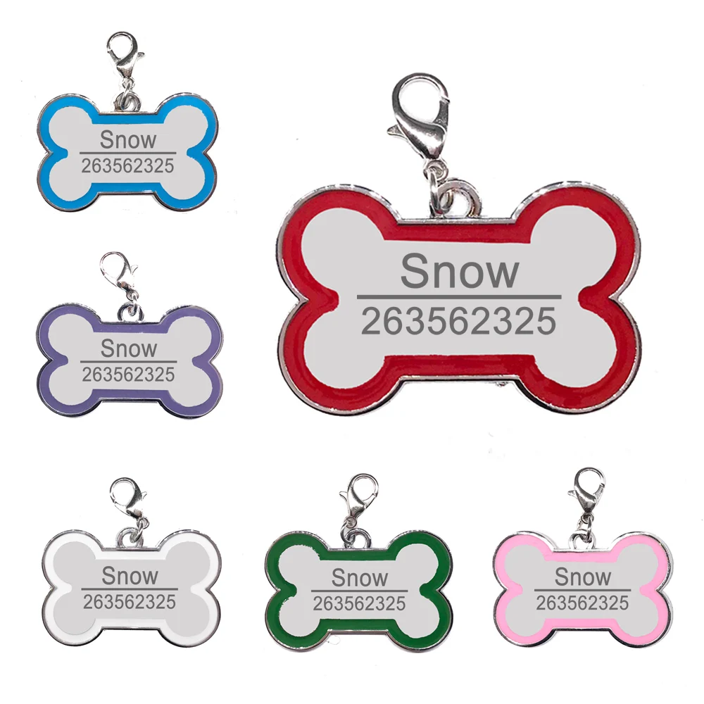 

New Bone Pawfect New Free engraving Dog tag collar Stainless steel ID tag name telephone Pet Dog Charm accessories colorful