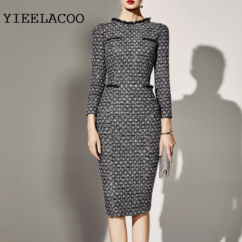

Professional women's dress tweed Dress custom 2019 autumn / winter women Dress Ladies Package hip Business dress