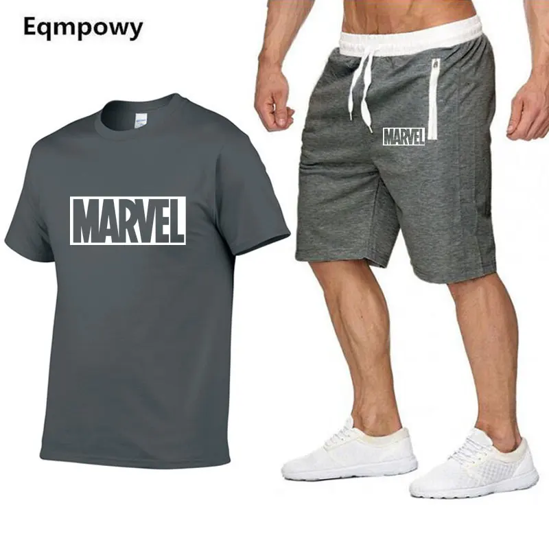 

2019 New Men T Shirt Sets Marvel Printed Summer Suits Casual Tshirt Men Tracksuits Set Male T-shirt fashion Clothing