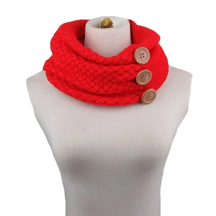 160 г Модный Зимний толстый теплый шарф для женщин, Вязаный Круглый шарф с двумя кругами, 3 пуговицы, повязка на шею, шаль с кольцом