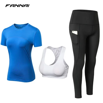 

3PCS Yoga Sets 2019 Quick Dry Summer Women T-shirts Sports Bras Running Pants Breathable Fitness Sportswear Sports Suit