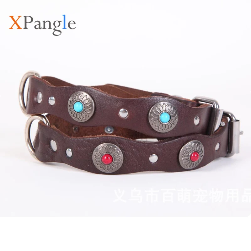 Xpangle Dog Collar Cowhide High Quality Dog Accessories Jewelry