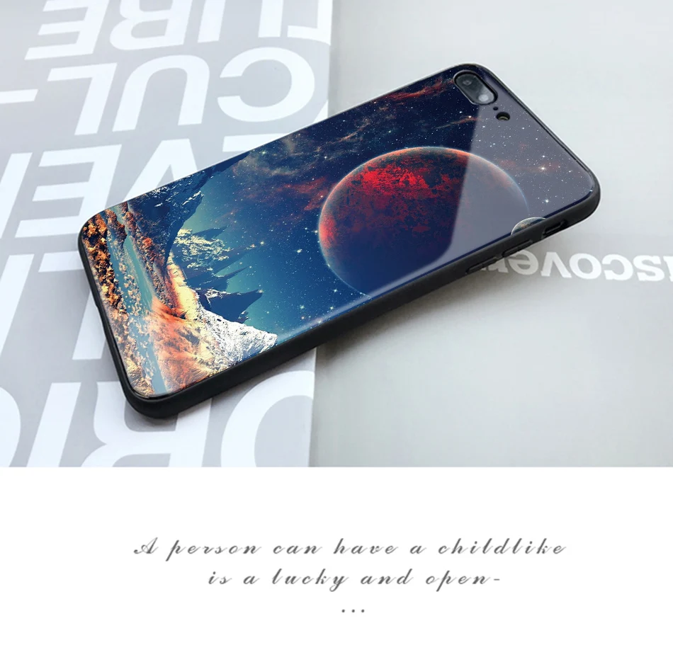 TOMKAS Temper Glass Case For iPhone X 8 7 6 6s Plus Cover Phone Cases For iPhone X 8 7 6 s Case Silicone TPU PC Star Sky Pattern (24)
