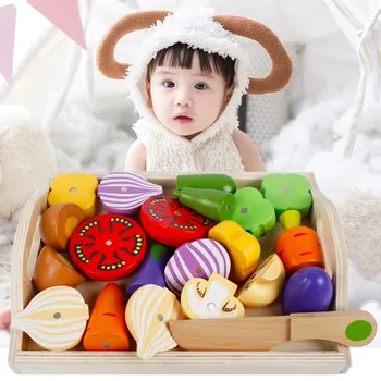 

Kids Safe Simulation Mini DIY Wooden Cutting Food Fruits Vegetable Kitchen Chopping Board Knives Cookware Tool Pretend Play Toy