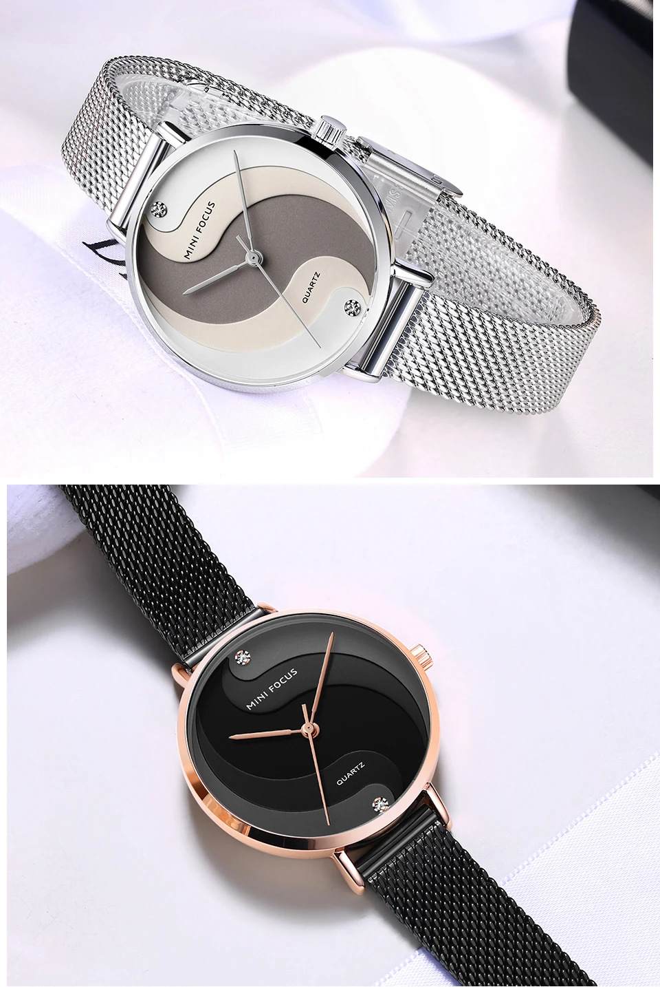 MINIFOCUS Watch Women Fashion Dress Quartz Watch Luxury Brand Ladies Full Steel Mesh Strap Waterproof Watches Female reloj mujer