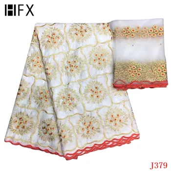 

HFX african fabric Bazin riche fabric tissu africain cotton embroidered tulle lace set white african lace fabric 2019