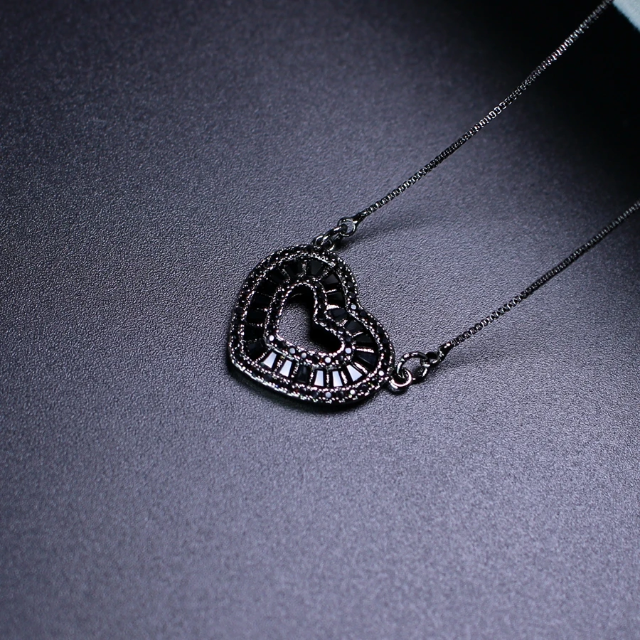 

Trendy Heart Pendant necklace black cubic zirconia necklace statement jewelry for women fine jewelry PWX023