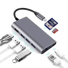 8 в 1 USB C концентратор адаптер к HDMI 4 K RJ45 конвертер USB3.0 для MacBook Pro type C концентратор для huawei P20 mate 10 20 Pro 3,0 концентратор