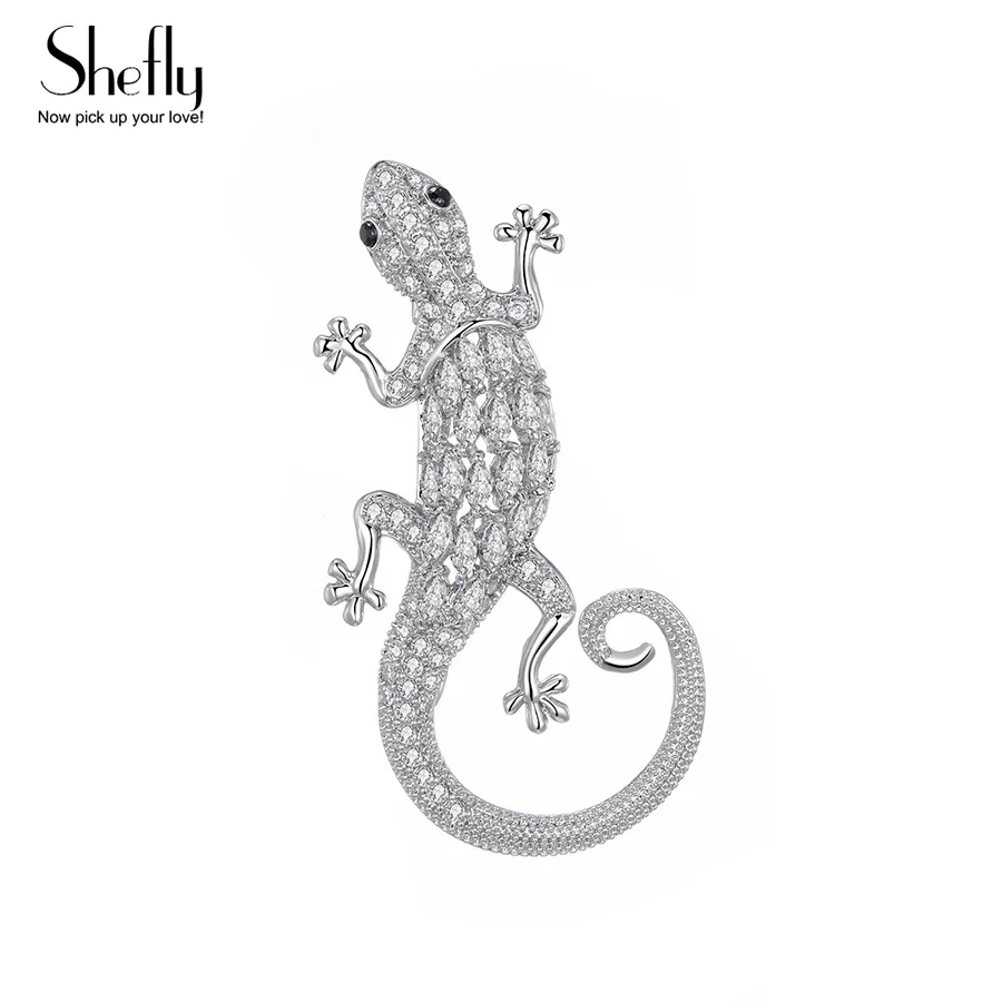 

Lizard Brooches For Women Shining CZ Crystal Micro-paved Silver Color Costume Dress Cute Animal Brooch Pin Jewelry Gift For Lady