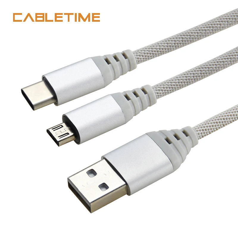 

Cabletime 2 in 1 Micro USB Cable for Samsung USB Type C Cable USB Cable for Xiaomi 4C Nexus 5X 6P Android Phone N160