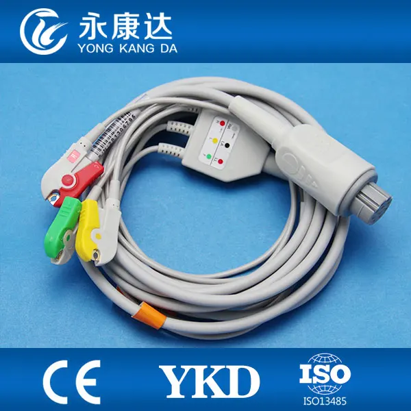 

3pcs/Lot Free Shipping For Datex One piece 5-lead ECG cable with IEC clip ECG Leadwire,10pin