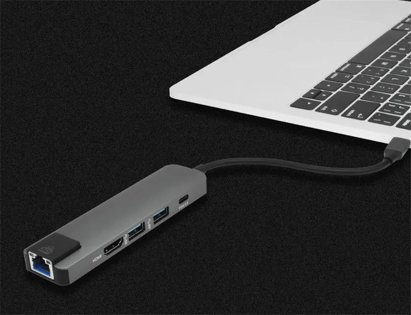 5 в 1 usb type C концентратор Hdmi 4 K USB C концентратор к Gigabit Ethernet Rj45 Lan адаптер для Macbook Pro Thunderbolt 3 USB-C зарядное устройство Порт