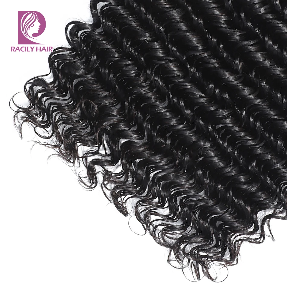 Racily волосы натуральные черные бразильские глубокая волна пряди с закрытием 3/4 пряди с закрытием Remy человеческие волосы пряди с закрытием