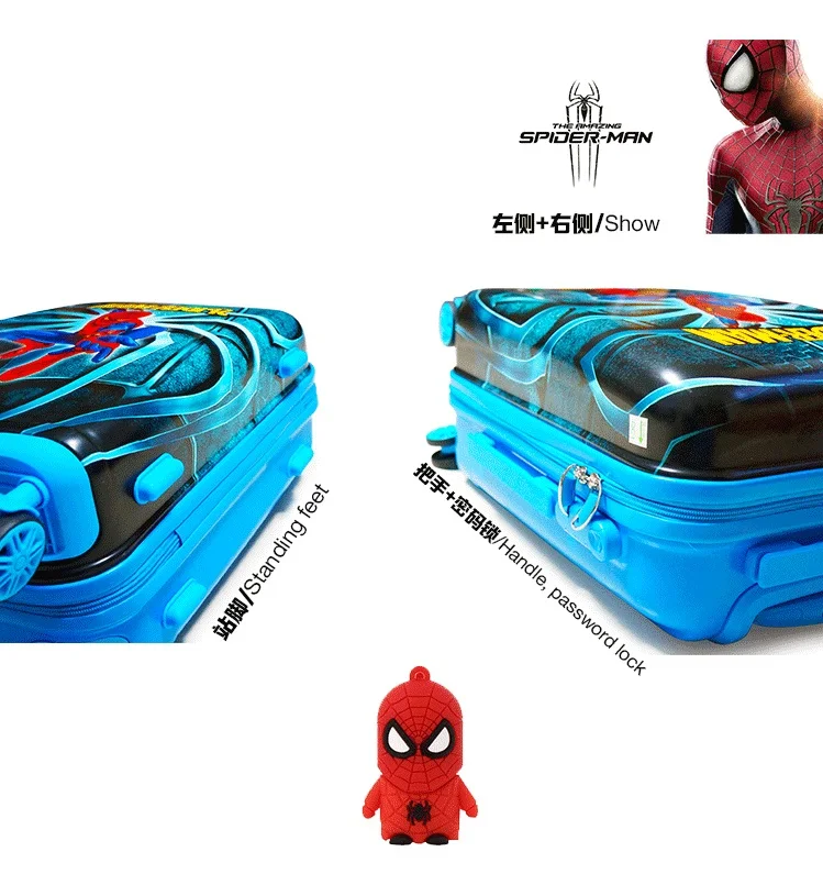 Детский чемодан на колесиках с героями мультфильмов, для мальчиков, для школьников, с человеком-пауком, багаж для фанатов