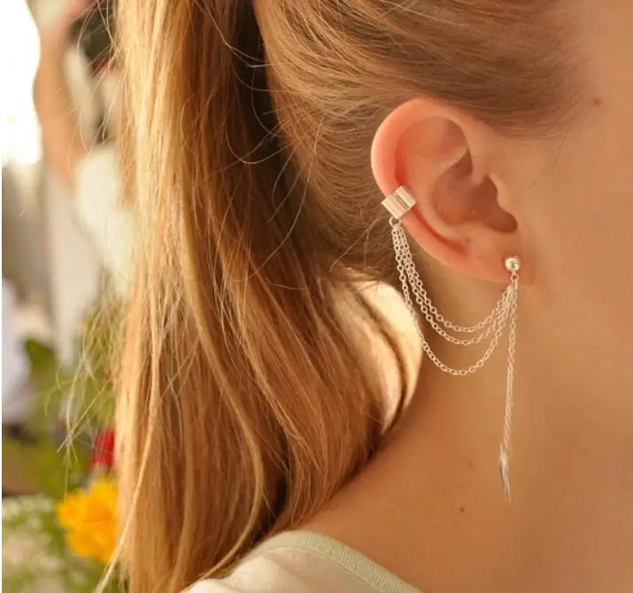 

Fashion Leaf Design Crystal Stud Earrings Tassel Earrings for Women Star Ear Cuff Jewelry Gold Color Silver Earrings 1 Piece