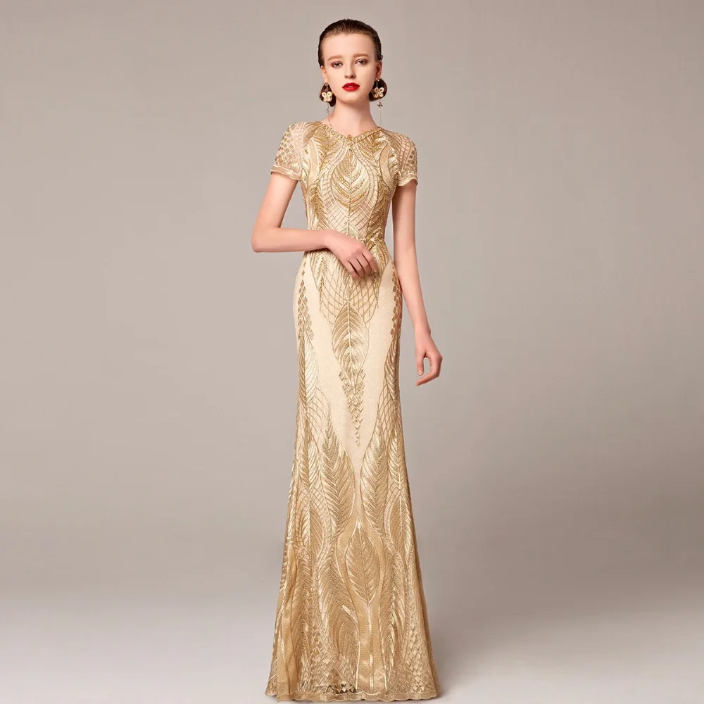 Wedding Gold Gown high quality wholesale gold gown from china wholesalers coniefox brand luxury evening long dress turkish gowns 31221china mainland