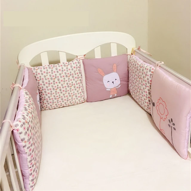 Tour de Lit 6 Pièces Ensemble 30*30cm Pare-choc Literie Enfant Lit Bébé  Rose