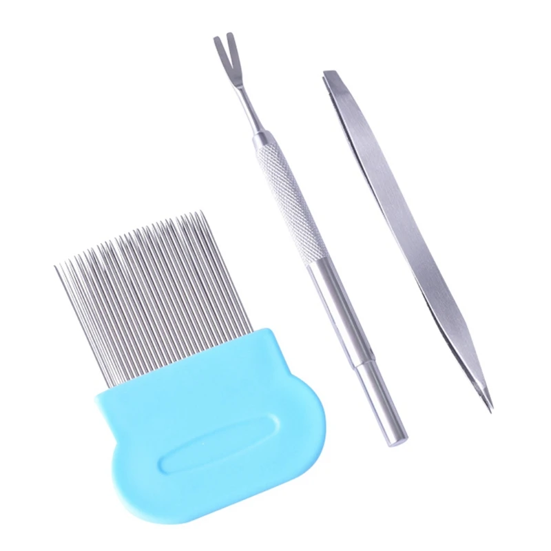 

Multifunctional Pet Dog Flea Treatment Tick Removal Tool 3 Piece Set Stainless Steel Fork Comb Clip for Dog Cat Supplies