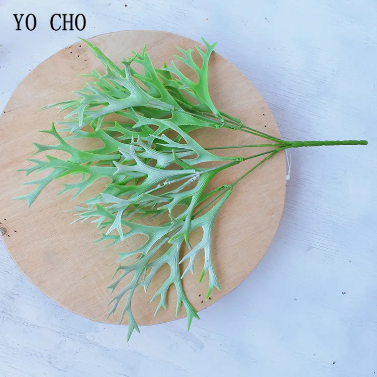 YO CHO 38cm Artificial Deer Horn Plants Plastic Greenery Wall Decoration Antler Leaf Grass Wedding Home Garden Decor Fake Plants