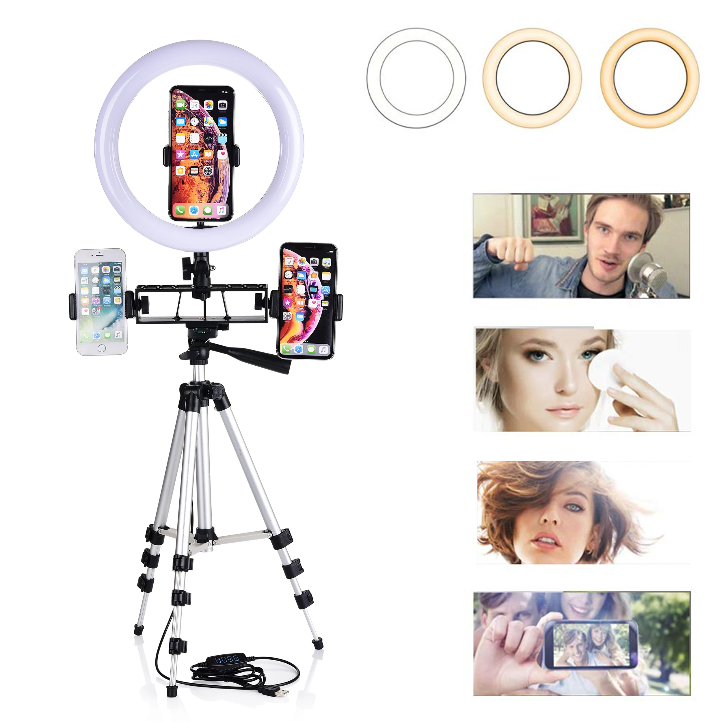 

Photography LED Ring Light 10 inch Selfie Stepless Lighting Makeup Video Live for Tripod & Phone Holder Light Camera Studio Kit